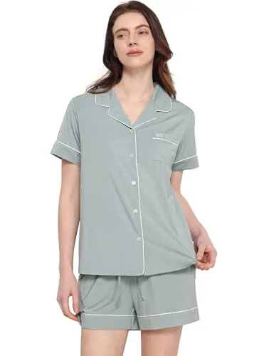 Bamboo Viscose Button Down Pajamas for Women Cooling Pjs Shorts Set — Short Sleeve Sleepwear by GYS Pajamas