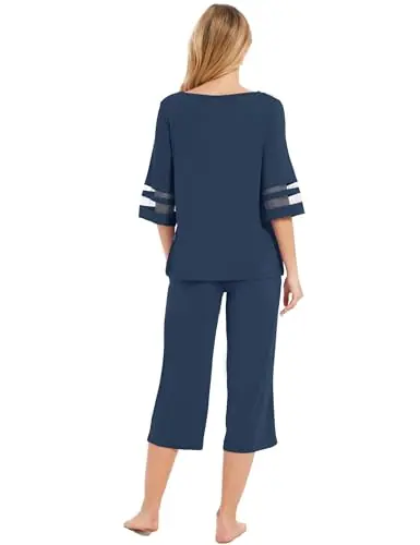 Bamboo Viscose Capri Pajamas for Women Set Cooling 3/4 Sleeve Pjs — Moisture-Wicking Sleepwear for… by GYS Pajamas