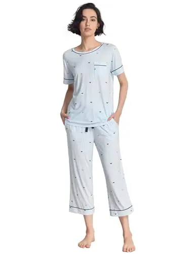 Bamboo Viscose Capri Pajamas for Women Short Sleeve Sleepwear — Cooling for Night Sweats by GYS Pajamas