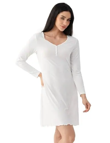 Premium Bamboo Viscose Long Sleeve Nightgowns for Women — Moisture-Wicking Night Shirts for Hot… by GYS Pajamas