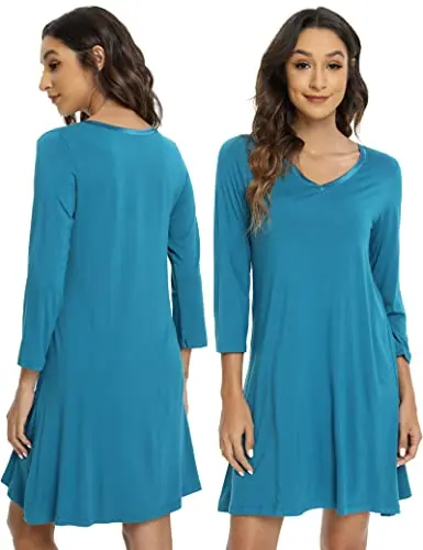 Bamboo Viscose Long Sleeve Nightgowns for Women Super Soft Night Shirts — Lightweight Sleep Shirt by GYS Pajamas