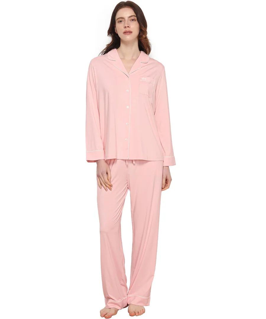 Bamboo Viscose Long Sleeve Pajamas for Women — Button Down Sleepwear — Pink · Medium by GYS Pajamas