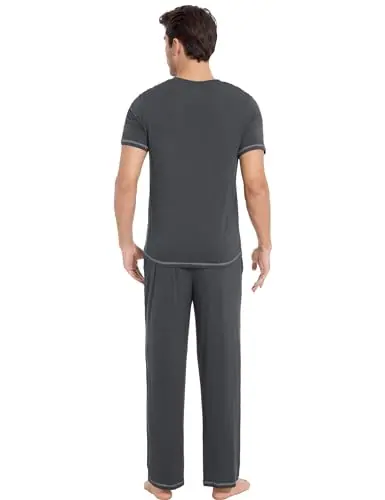 Bamboo Viscose Men's Pajama Sets, Short Sleeve Ultra-Soft PJs Set — Crew Neck Sleepwear with Pockets by GYS Pajamas