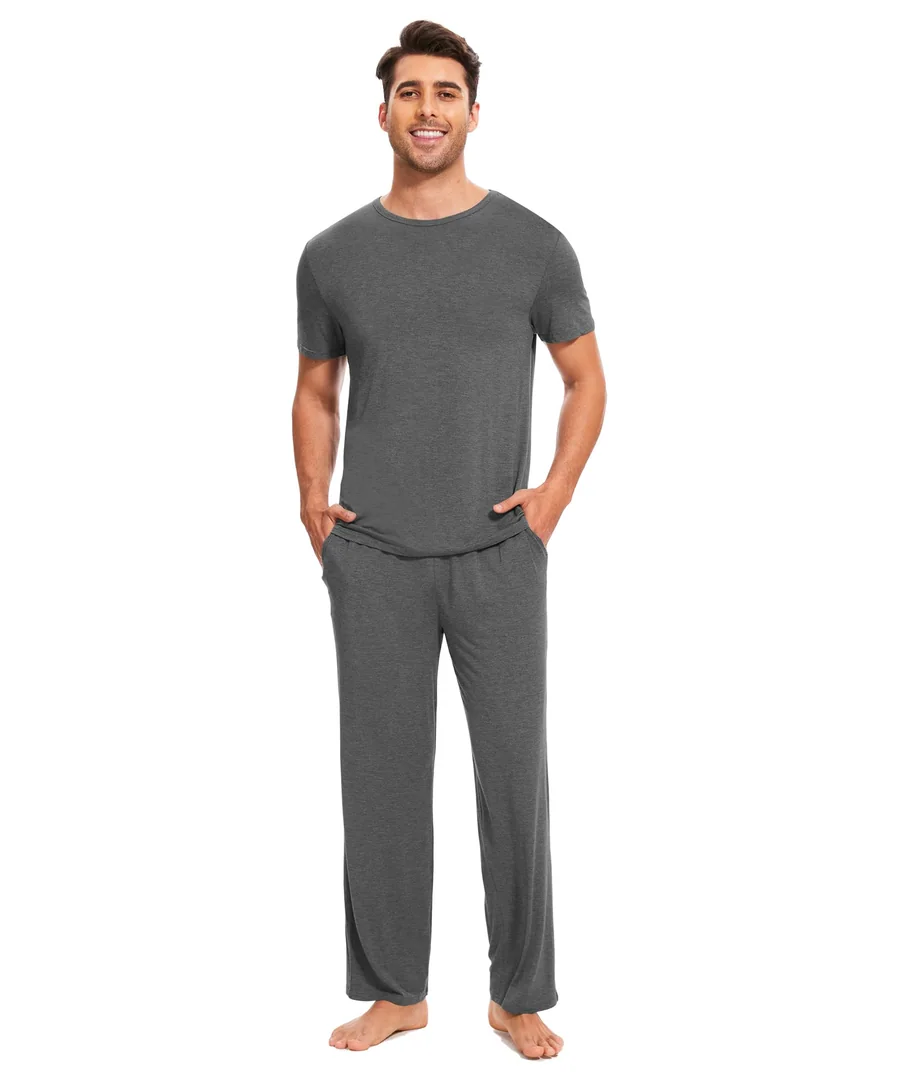 Bamboo Viscose Men's Pajama Sets, Soft Short Sleeve Loungewear Sets — Crew Neck PJs Set — - !GYS Bamboo Viscose Men's Pajama Sets, Soft Short Sleeve Loungewear Sets | Crew Neck PJs Set, Lounge Sets with Pockets, Moisture-Wicking, Breathable, Stretchy, Comfy Sleepwear · Small by GYS Pajamas