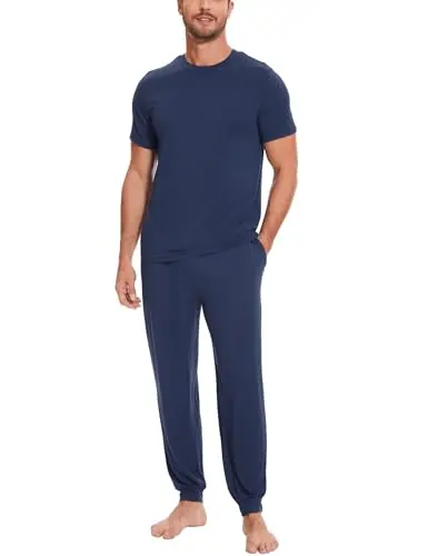 Bamboo Viscose Mens Pajamas Set Short Sleeve Lounge Set for Hot Flashes — Soft Jogger Pjs by GYS Pajamas