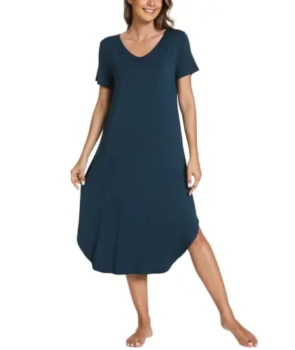 Bamboo Viscose Nightgowns for Women Short Sleeve Sleep Shirt — Soft Long Sleepwear with Pockets by GYS Pajamas