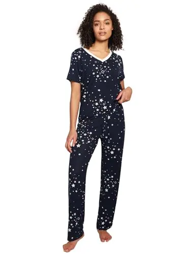 Bamboo Viscose Pajamas for Women Cooling Sleepwear for Hot Flashes — Short Sleeve V-Neck by GYS Pajamas