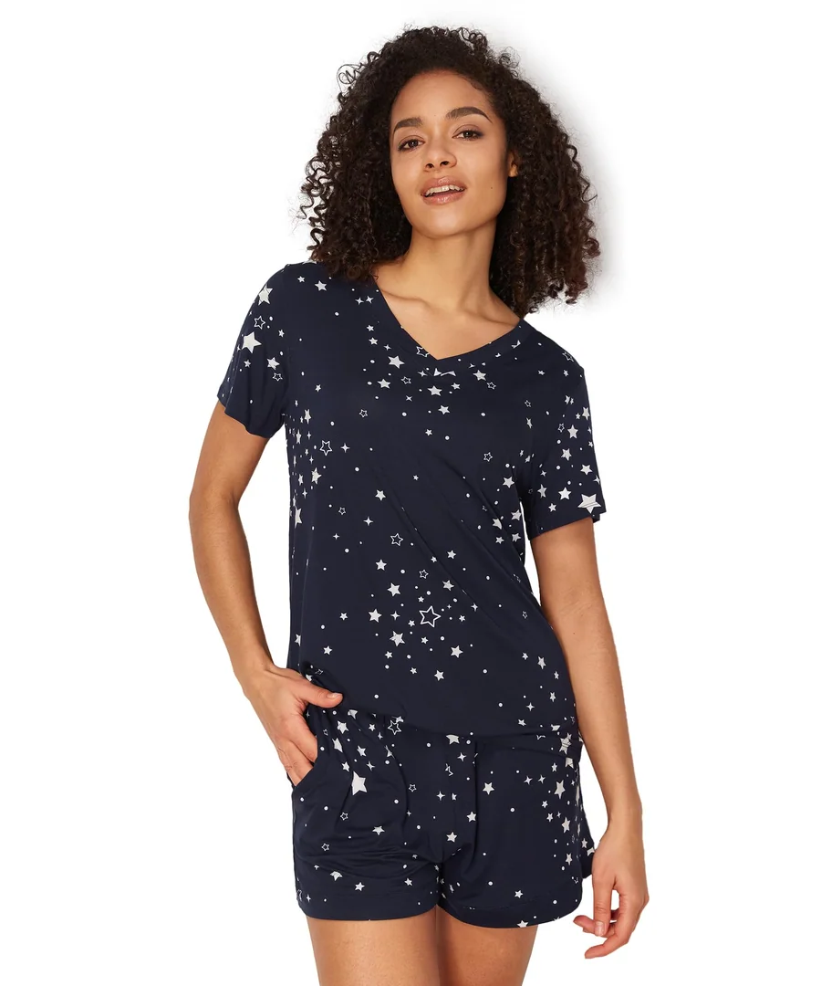 Bamboo Viscose Pajamas for Women Set, Ultra-Soft Lightweight Sleepwear — Comfy Short Sleeve and… — Blue Stars · XX-Large by GYS Pajamas