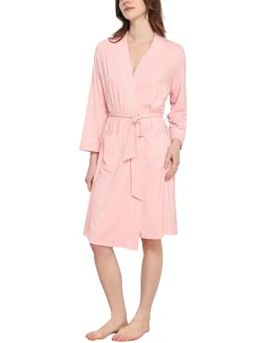 Bamboo Viscose Robes for Women with Pockets — Long Sleeve Knit Kimono Bathrobe by GYS Pajamas