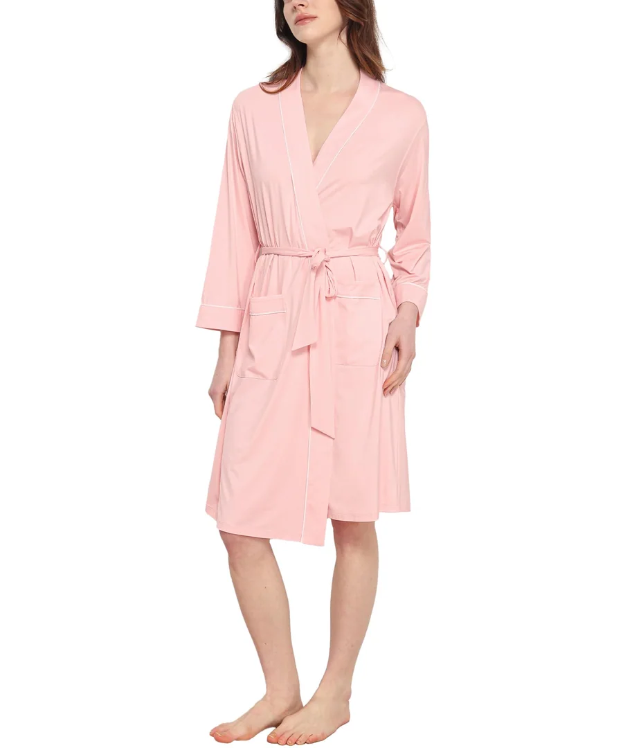 Bamboo Viscose Robes for Women with Pockets — Long Sleeve Knit Kimono Bathrobe — Pink · X-Large · Option 1 by GYS Pajamas