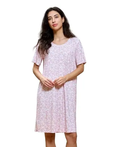 Bamboo Viscose Short Sleeve Nightgowns for Women — Cooling Sleepwear for Hot Sleepers Night Sweats by GYS Pajamas