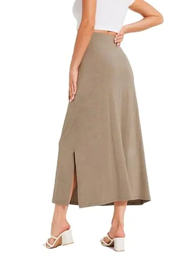 Bamboo Viscose Skirts for Women Midi Length Flowy High Waisted Summer Knit Long Skirts with Slit by GYS Pajamas