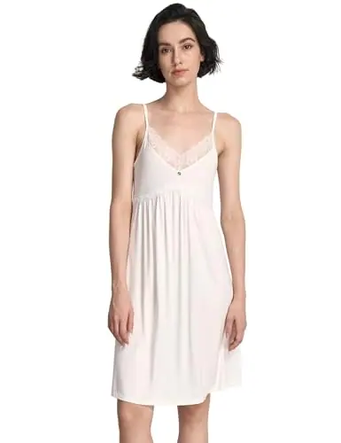 Bamboo Viscose Sleeveless Nightgowns for Women — Lace V-Neck Lightweight Slip Dress by GYS Pajamas