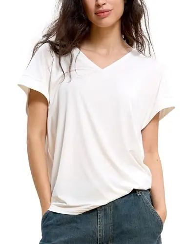 Bamboo Viscose T Shirts for Women, Short Sleeve V Neck Tee, Soft Pajama Tops by GYS Pajamas