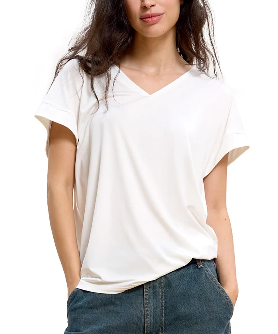 Bamboo Viscose T Shirts for Women, Short Sleeve V Neck Tee, Soft Pajama Tops — White · Option 2 by GYS Pajamas