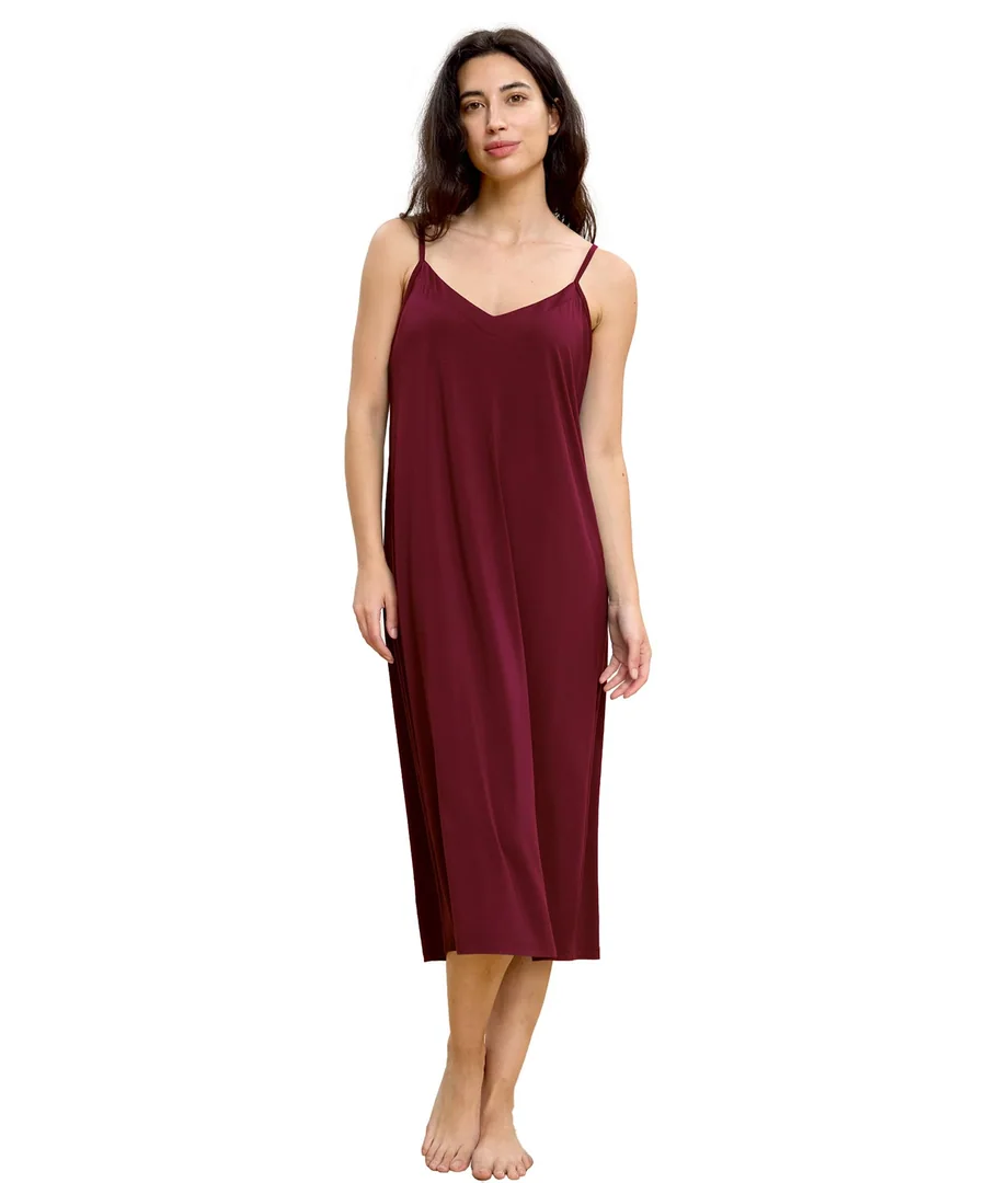 Bamboo Viscose Women's Nightgowns Sexy Sleeveless V-neck Sleepwear — Silky — Wine Red · Medium by GYS Pajamas