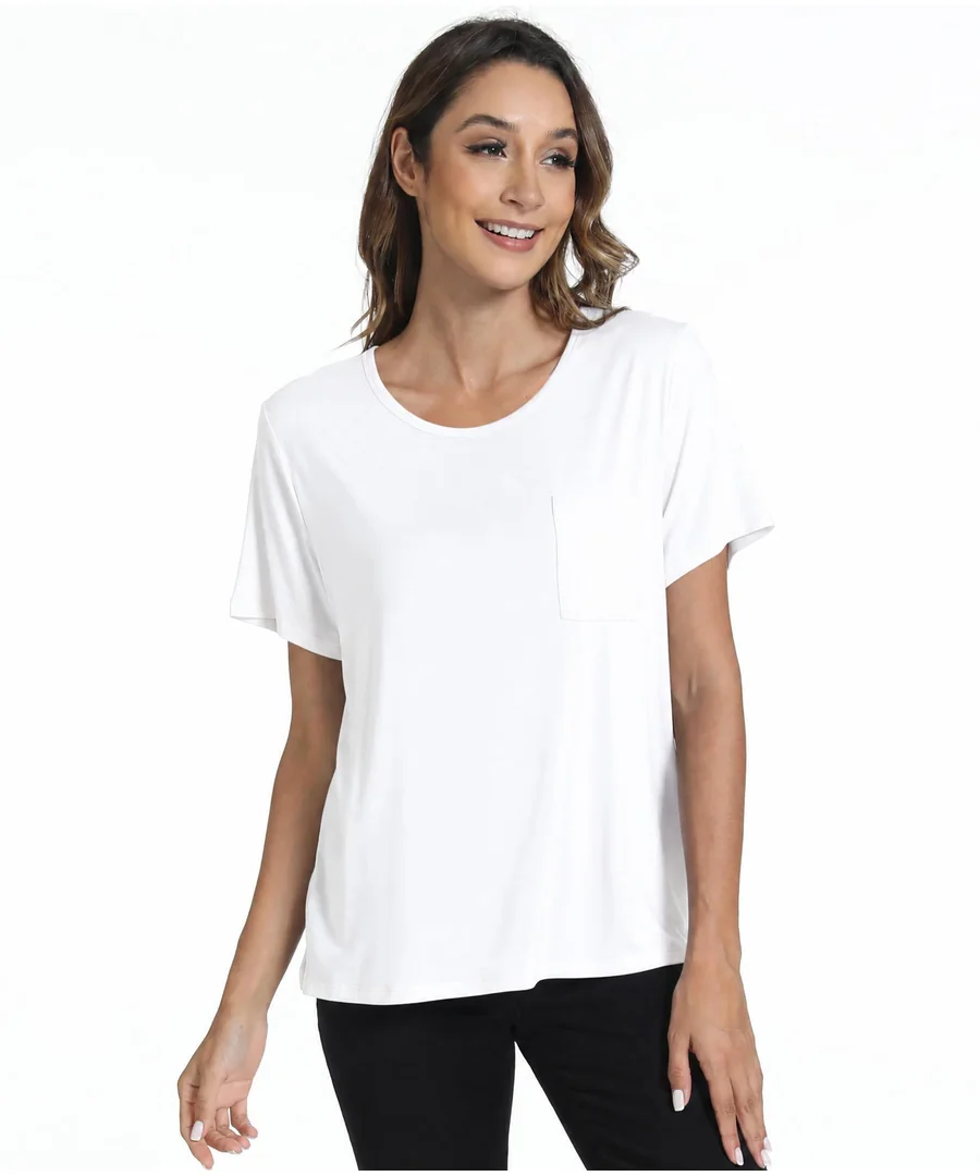 Bamboo Viscose Women's Pajama Tops, Soft Cooling Short Sleeve T-Shirts — Moisture-Wicking Sleep Shirt — White by GYS Pajamas