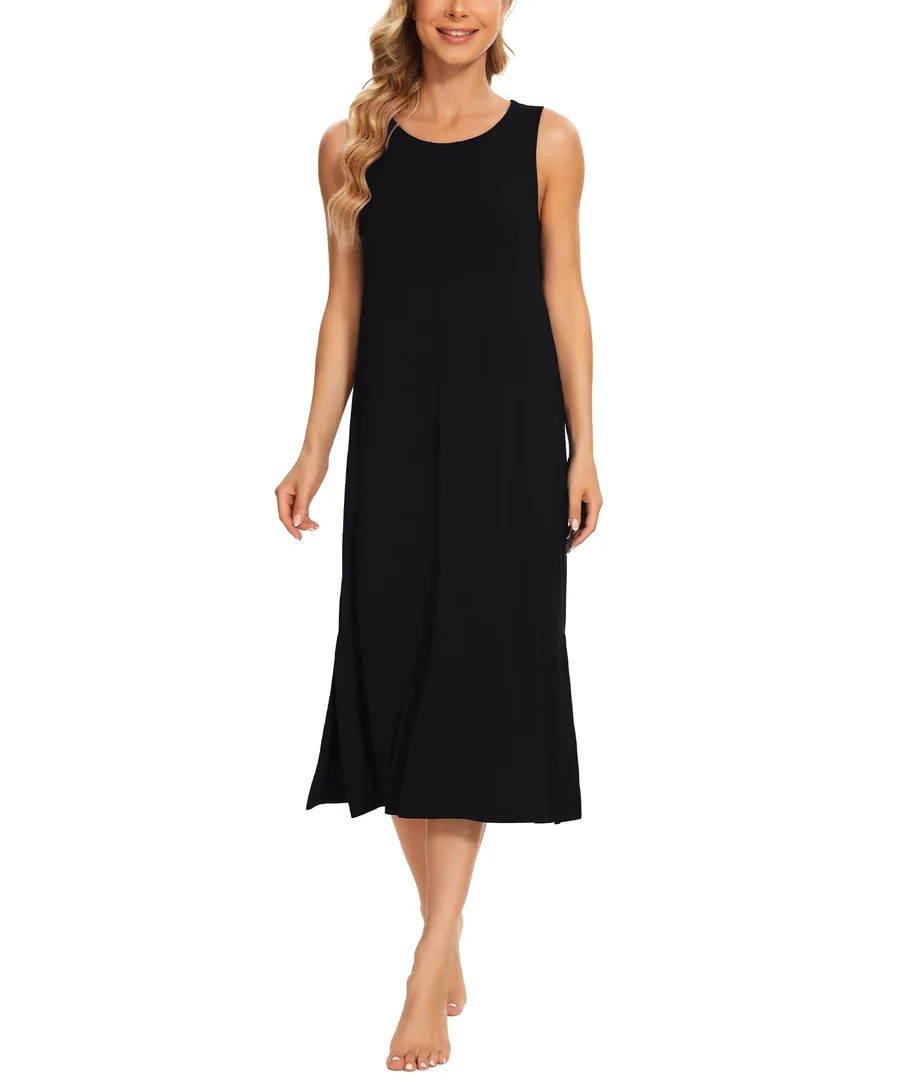 Cooling Bamboo Viscose Long Nightgowns for Women — Moisture-Wicking Sleep Shirt for Night Sweats — Black · Medium by GYS Pajamas
