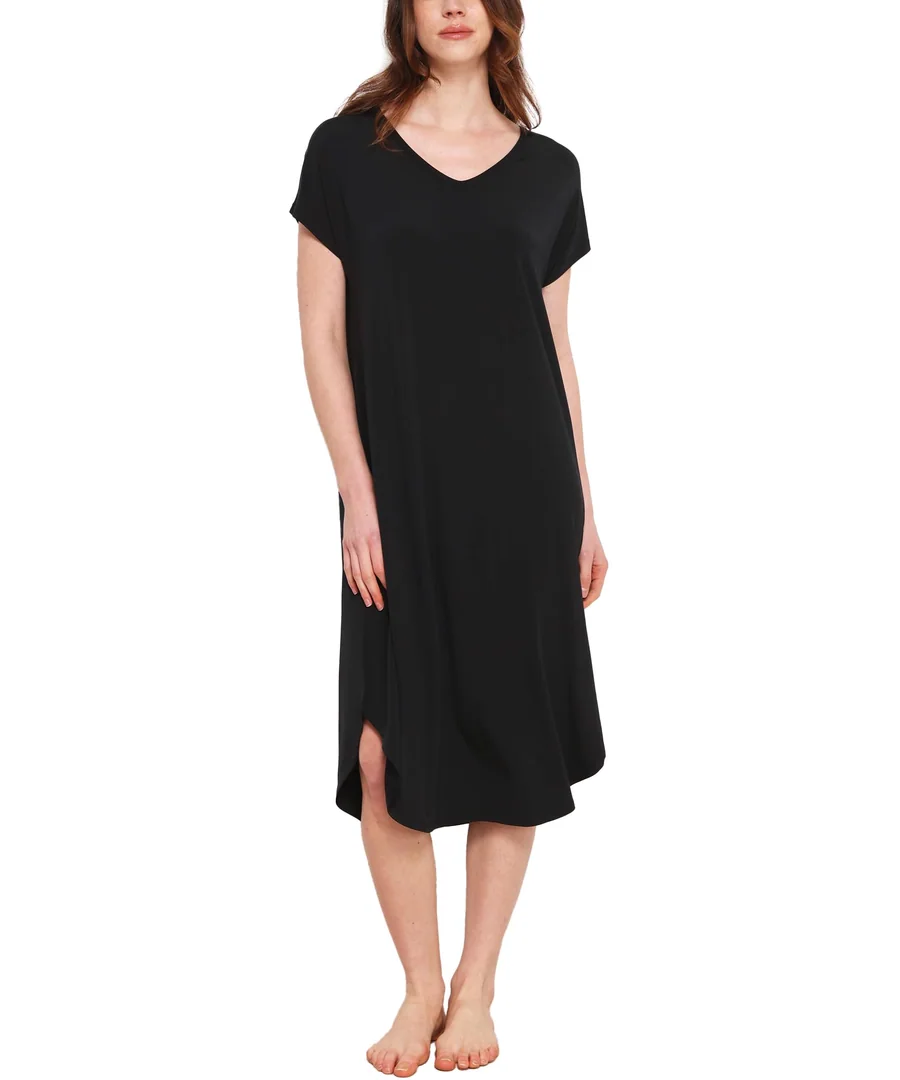 Cooling Bamboo Viscose Nightgowns for Women — Moisture-Wicking Short Sleeve Sleep Shirt for Hot Sleepers — Black · Medium by GYS Pajamas