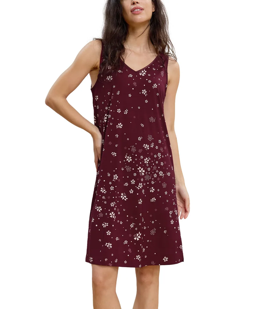 Cooling Bamboo Viscose Nightgowns for Women — Moisture-Wicking Sleeveless Sleepwear for Hot Sleepers — Wine Red Floral · Large by GYS Pajamas