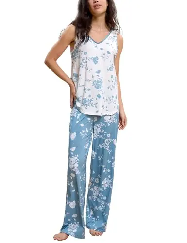 Cooling Bamboo Viscose Pajamas for Women — Sleeveless Tank Top & Pants Pjs Set by GYS Pajamas