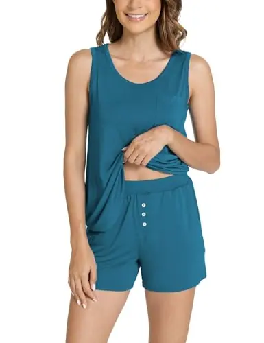 Cooling Bamboo Viscose Pajamas for Women Sleeveless Top & Shorts Pj Set — Lightweight by GYS Pajamas