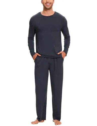 Men's Bamboo Viscose Crew Neck Pajama Set, Cooling Pockets — Moisture wicking by GYS Pajamas