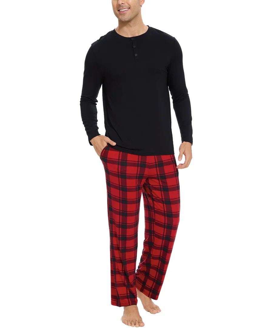Men's Bamboo Viscose Henley Neck Pajama Set — Moisture wicking — - !GYS Men's Bamboo Viscose Henley Neck Pajama Set | Moisture wicking, Breathable, Cooling, Tagless, Soft stretch, 2-piece set, Side pockets, for hot sleepers &amp; night sweats · Medium by GYS Pajamas