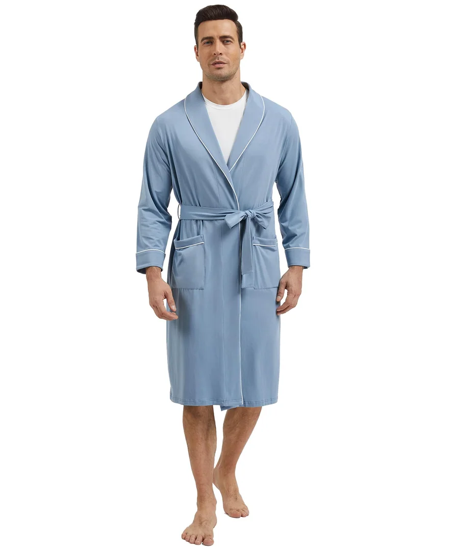Premium Men's Bamboo Viscose Knee Length Robe — 50S bamboo-cotton — Option 1 by GYS Pajamas
