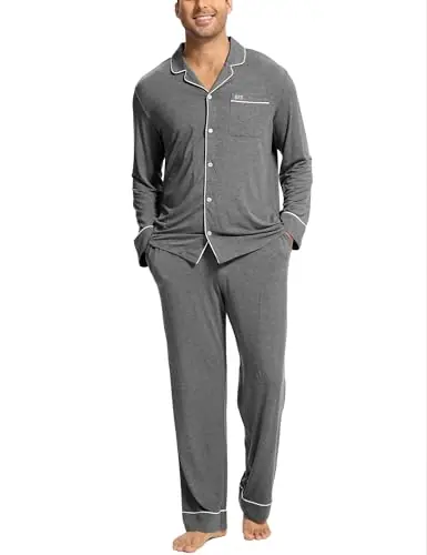 Men's Bamboo Viscose Long Sleeve Pajamas Set — Button Down 2 Pieces Sleepwear by GYS Pajamas