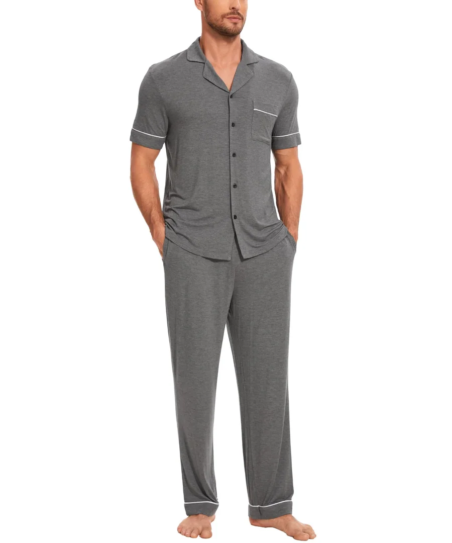 Men's Bamboo Viscose Notch Collar Short Sleeve Pajama Sets — Cooling & moisture wicking — Dark Heather Grey · X-Large by GYS Pajamas