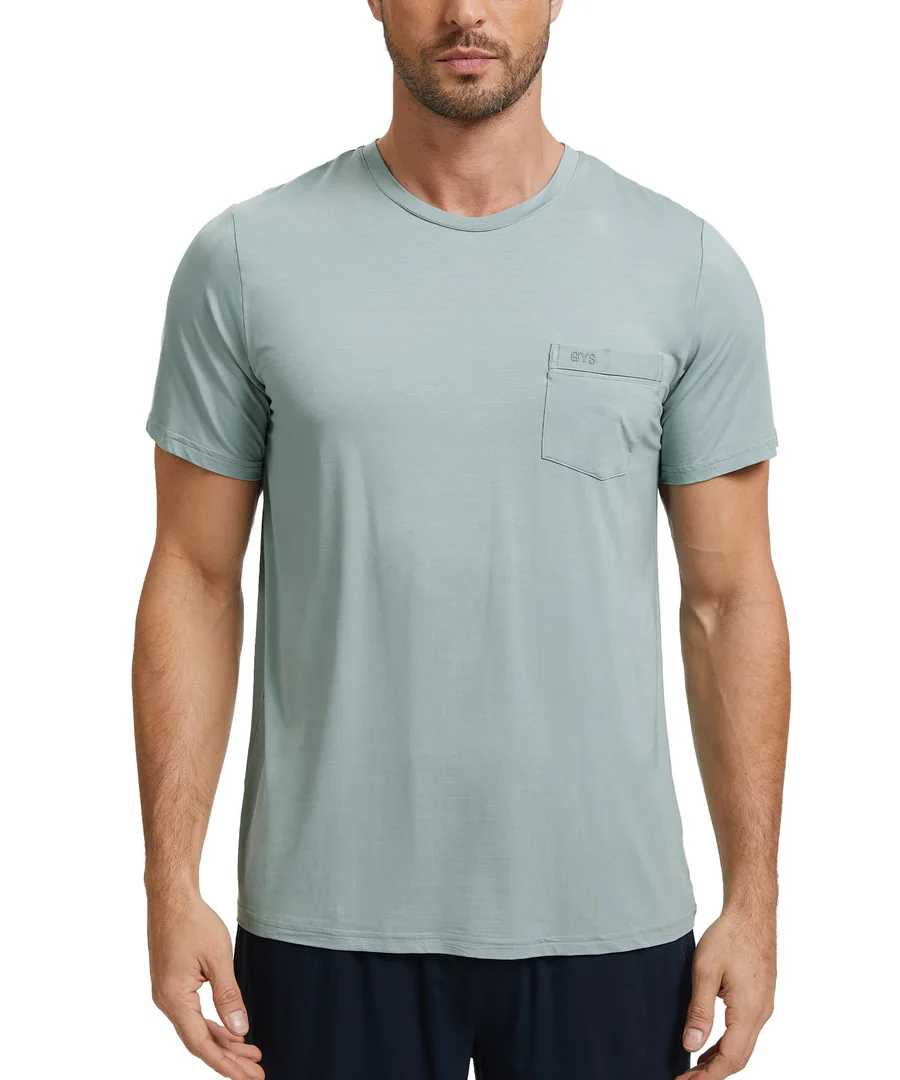 Men's Bamboo Viscose Pajama Top — Short Sleeve Sleep Shirt — Light Greyish Green by GYS Pajamas