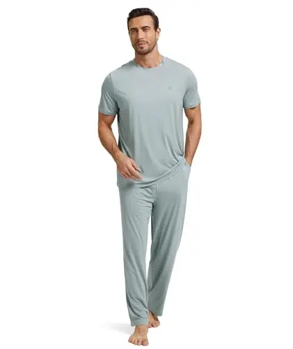 Men's Pajama Sets Bamboo Viscose Short Sleeve Top and Long Pants 2 Piece Sleepwear by GYS Pajamas