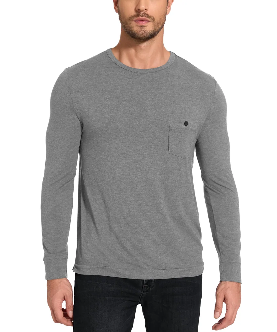 Mens Long Sleeve Pajama Tops Bamboo Viscose Sleep Shirt — Cooling for Hot Sleepers — Heather Grey by GYS Pajamas