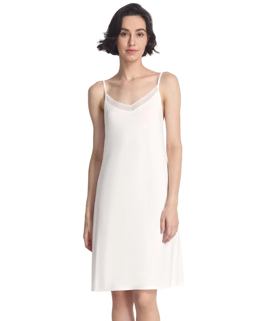 Sleeveless Nightgowns for Women Soft Bamboo Viscose Full Slip Spaghetti Strap Camisole Under Dress — White · Medium by GYS Pajamas