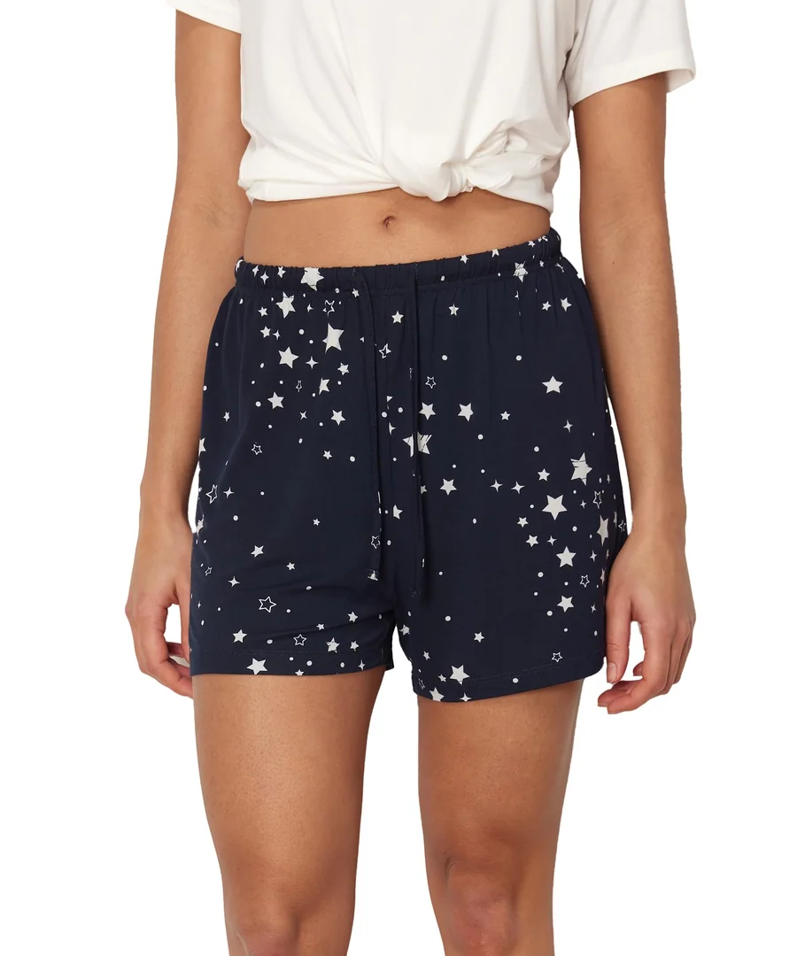 Women's Bamboo Viscose Cooling High Waisted Pajama Shorts — Moisture wicking — Blue Stars by GYS Pajamas