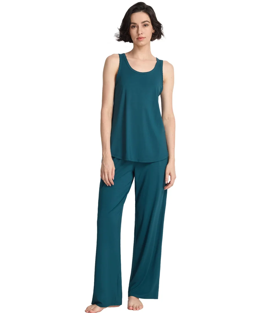 Women's Bamboo Viscose Cooling U Neck Tank Pajama Set — Moisture wicking — Ink Blue · Medium by GYS Pajamas