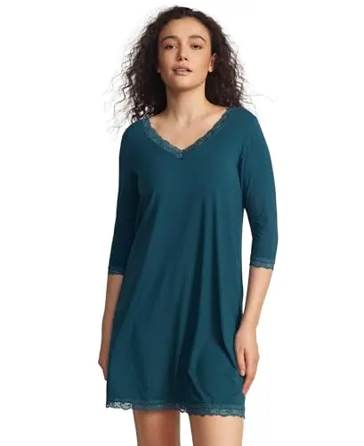Women's Bamboo Viscose Lace V Neck 3/4 Sleeve Nightgown — Moisture wicking by GYS Pajamas