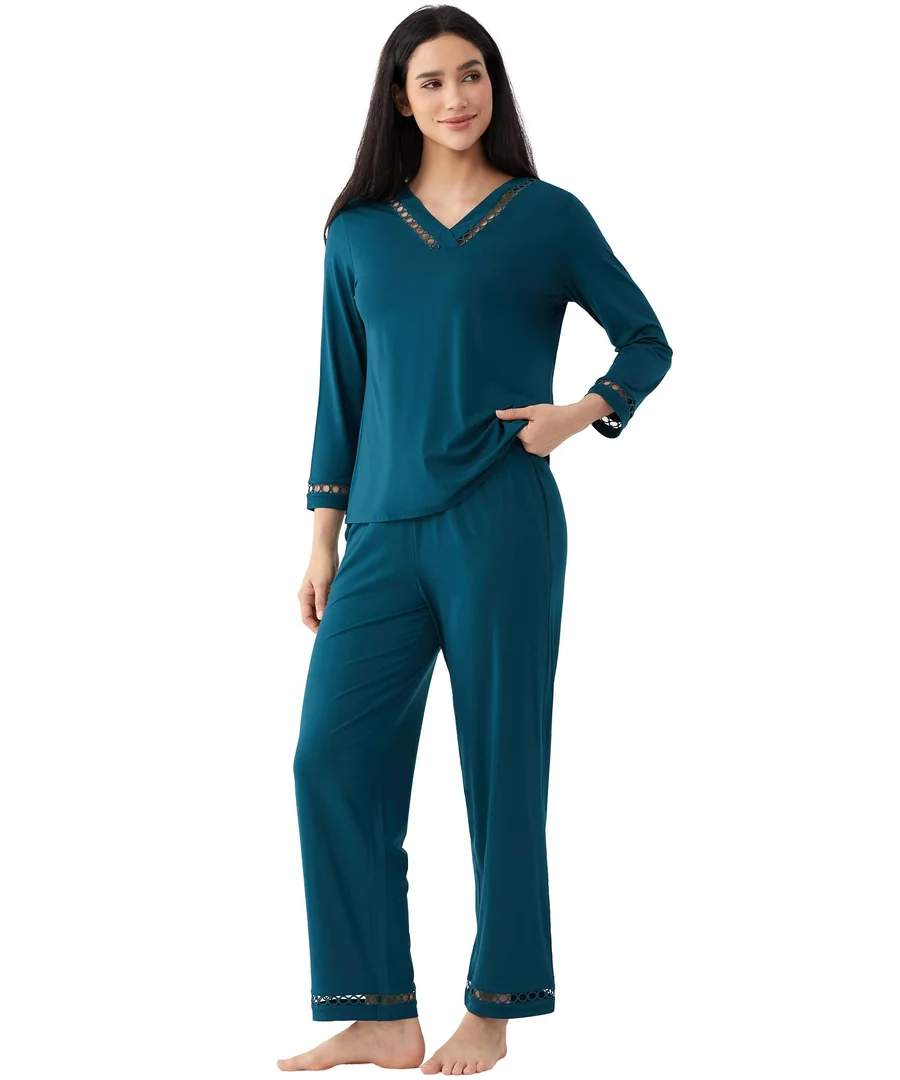 Women's Bamboo Viscose Pajama Set, Cooling for Hot Flashes — Moisture wicking — Option 1 by GYS Pajamas