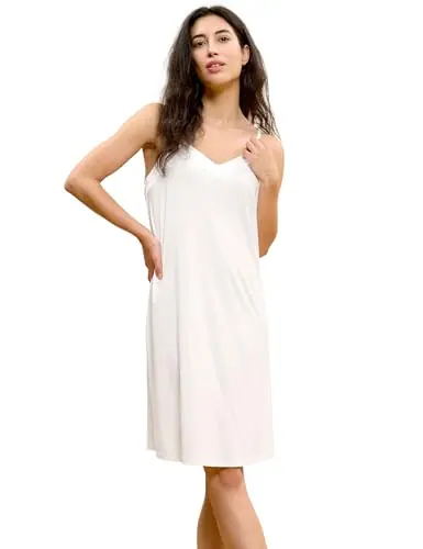 Women's Bamboo Viscose Spaghetti Strap Nightgown, Satin V Neck Cooling — Moisture wicking by GYS Pajamas