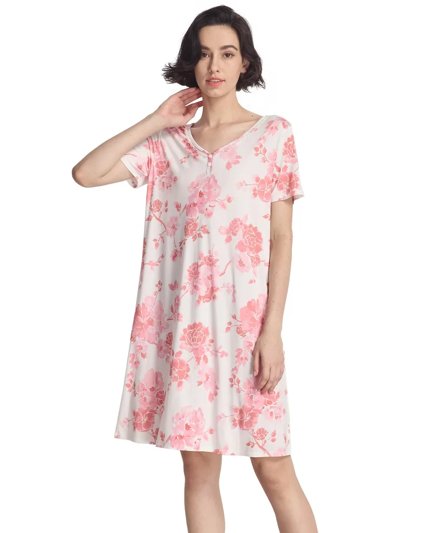 Women's Cooling Bamboo Viscose Nightgowns — Moisture-Wicking Night Shirts for Hot Sleepers Night Sweats — Peony · Medium by GYS Pajamas