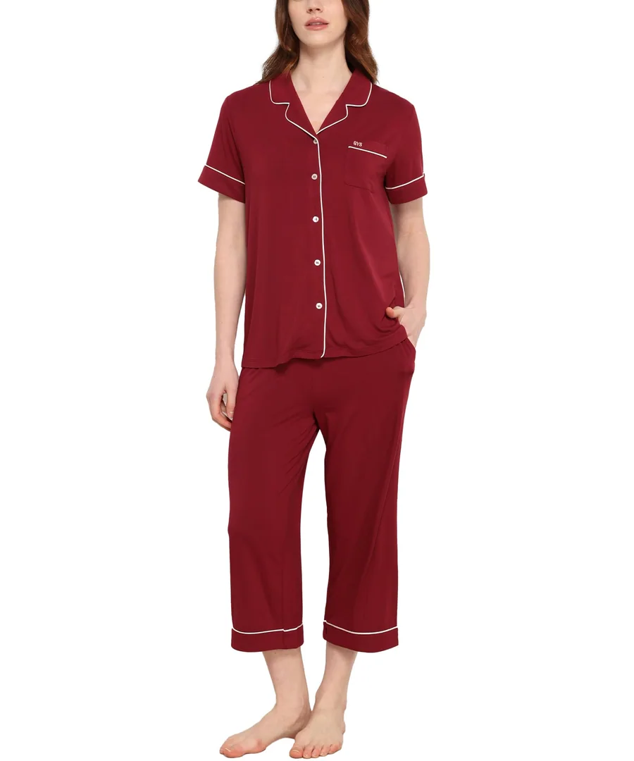 Womens Bamboo Viscose Button Down Pajama Set — Moisture-Wicking — Wine Red · Medium by GYS Pajamas